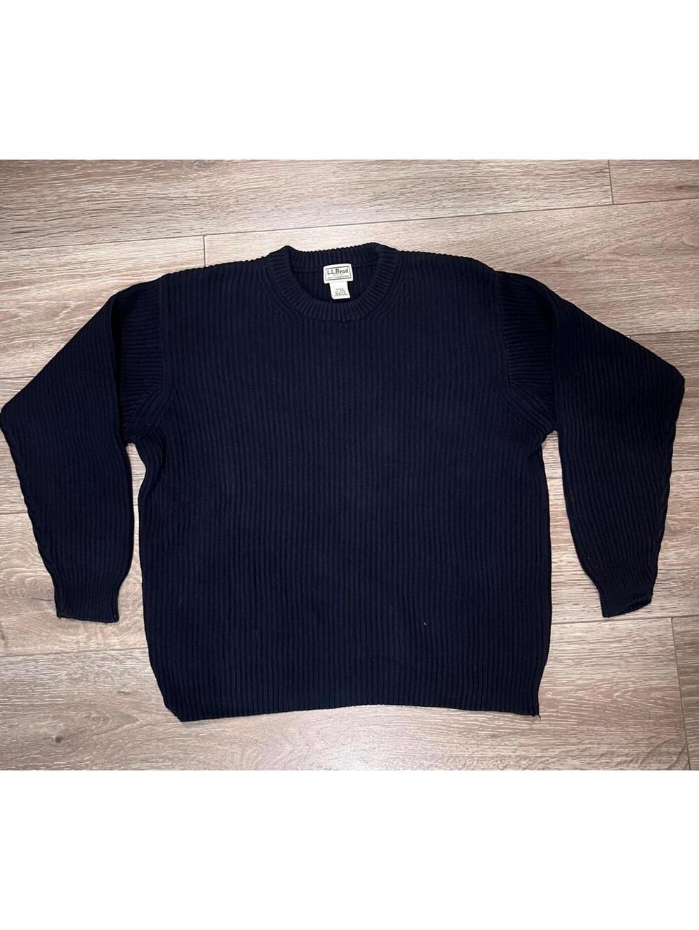 L.L. Bean Men's Ribbed Crew Neck Sweater Black Cotton Size Large